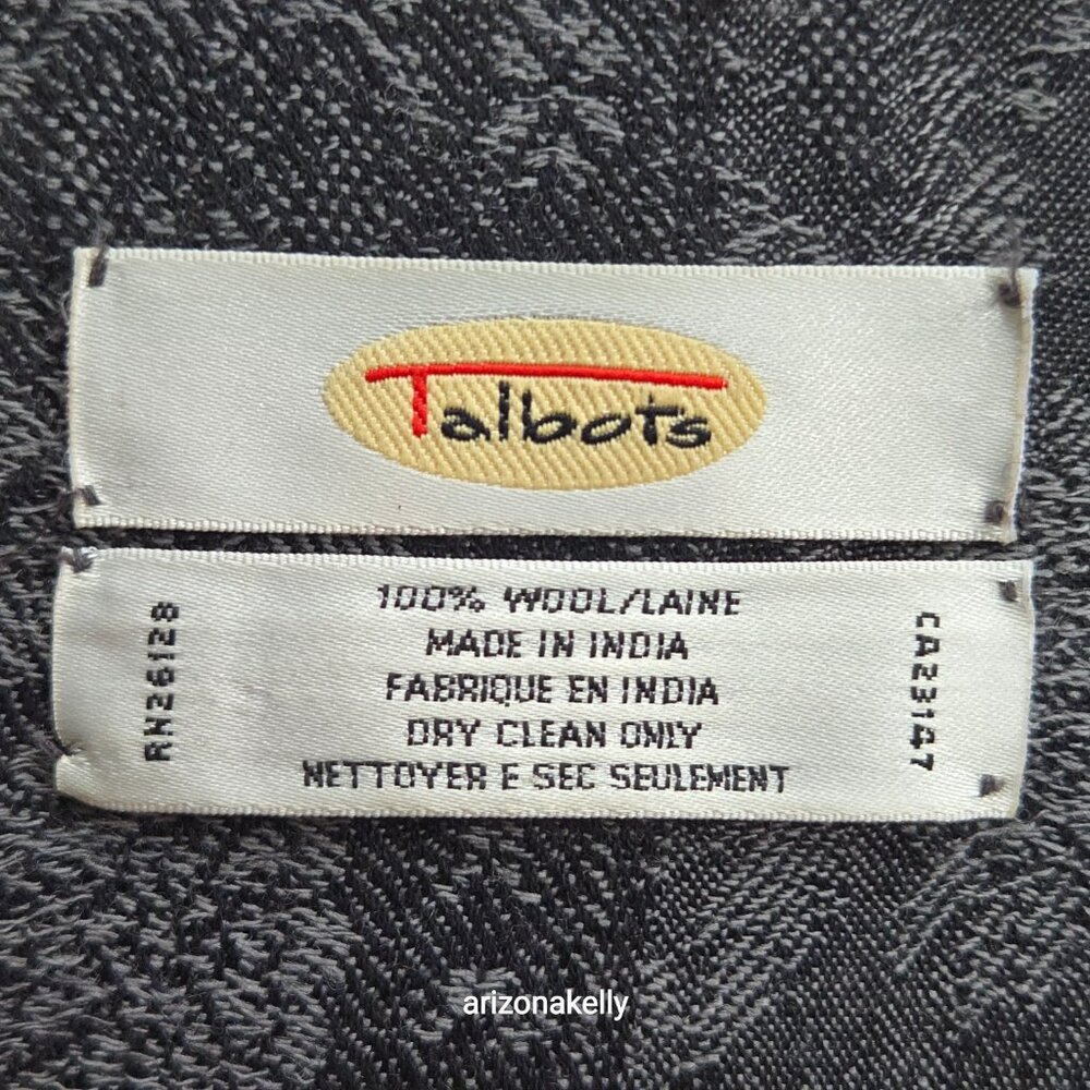 Talbots Wool Scarf Wrap Jacquard Lightweight Black & Grey - Picture 10 of 12